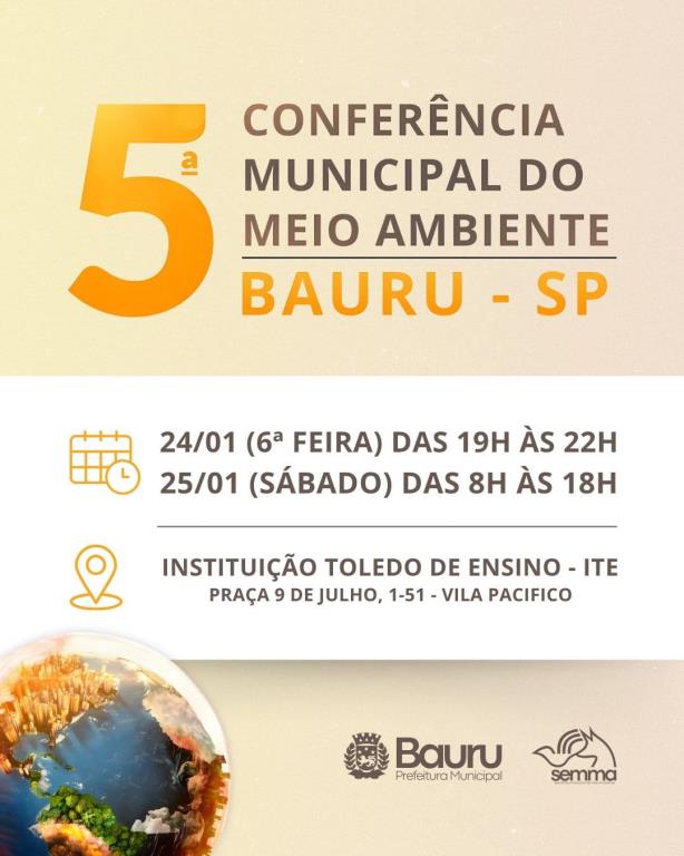 CONFERÊNCIA MUNICIPAL DO MEIO AMBIENTE DE BAURU SERÁ NOS DIAS 24 E 25 DE JANEIRO