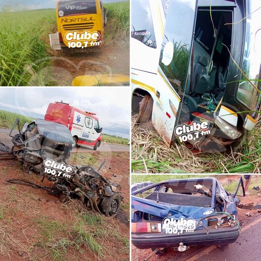 BARIRI / ITAPUÍ: MOTORISTA FICA EM ESTADO GRAVE APÓS CARRO E ÔNIBUS COLIDIR NA VICINAL