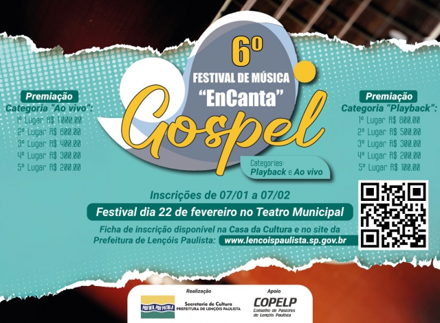 LENÇOIS PAULISTA: CULTURA ABRE INSCRIÇÕES PARA SEXTA EDIÇÃO DO ENCANTA GOSPEL.