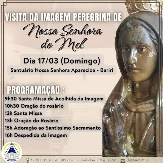 BARIRI: SANTUÁRIO RECEBE A IMAGEM DE NOSSA SENHORA DO MEL, VEJA A PROGRAMAÇÃO